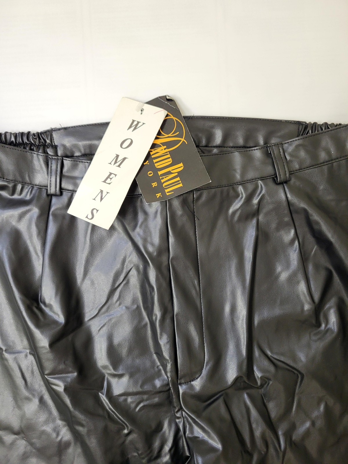David Paul New York Pants Womens 24 Black PVC Faux Leather USA Made Elastic