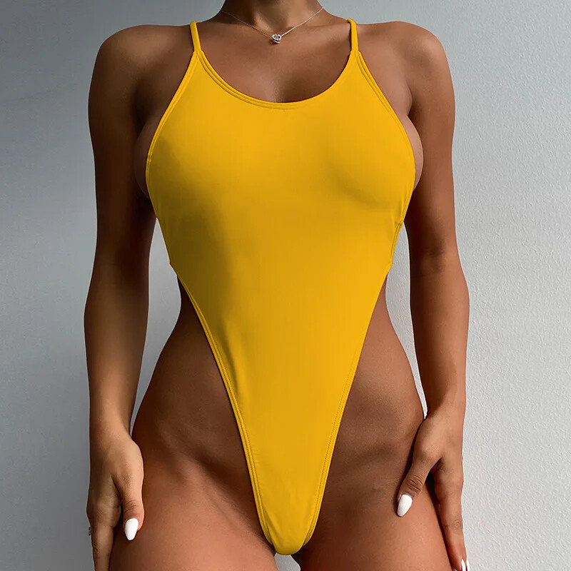 Womens Sexy Thong One Piece Swimsuit High Cut Out Monokini String Bathing Suits