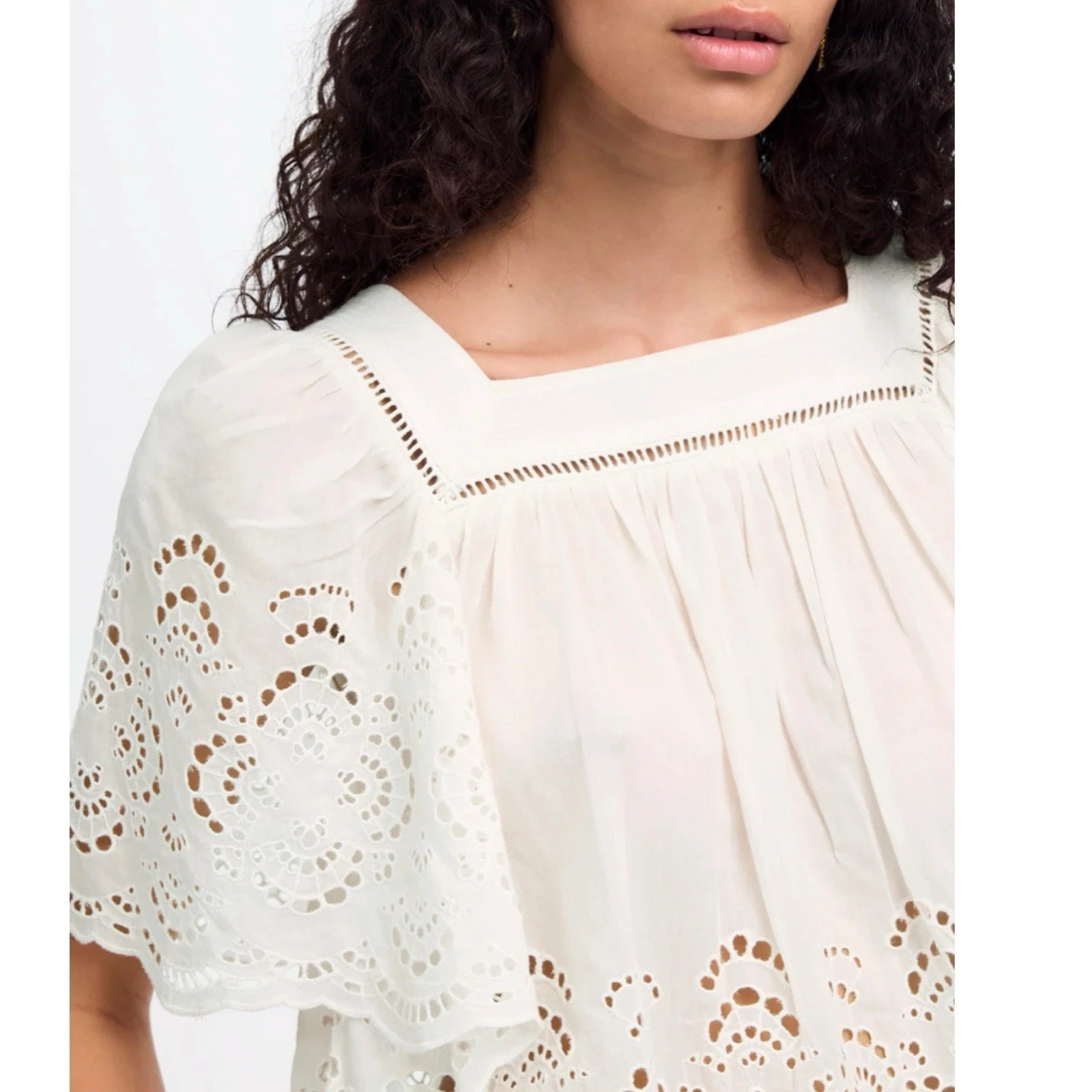 Madewell White Eyelet Flutter Sleeve Top S NWT