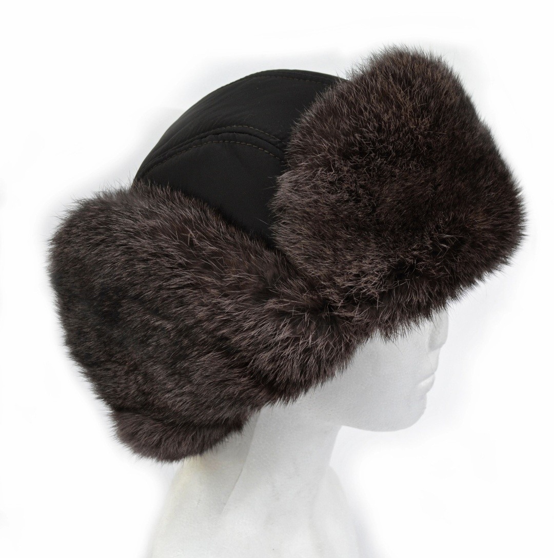 Men Real Fur Ear Flap Hat Ushanka Rabbit Fur Aviator Trapper Hat Unisex 58 cm
