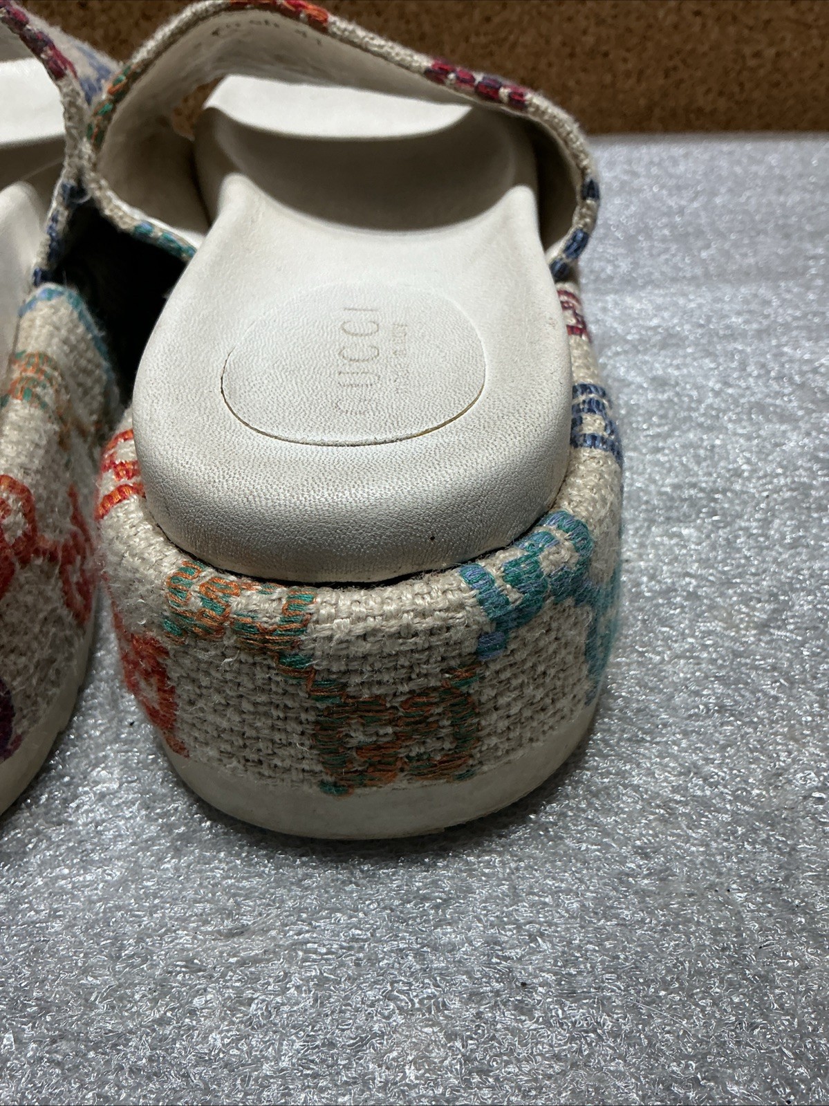 Gucci Angelina Platform Slides Multi Color GG Monogram Size 41-Read Description