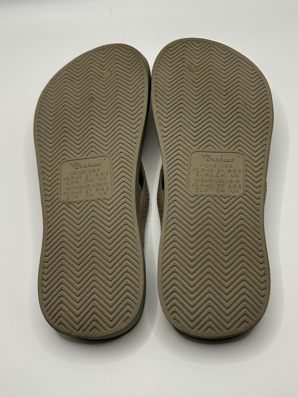 Archies Arch Support Flip Flops Beige/Brown Womens 10 Mens 9 Orthotic Sandals