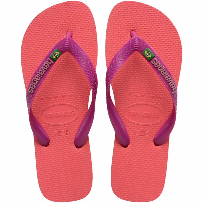 Havaianas Brazil Logo Coral Pink Flip Flop Sandal Women sizes 35/36-41/42