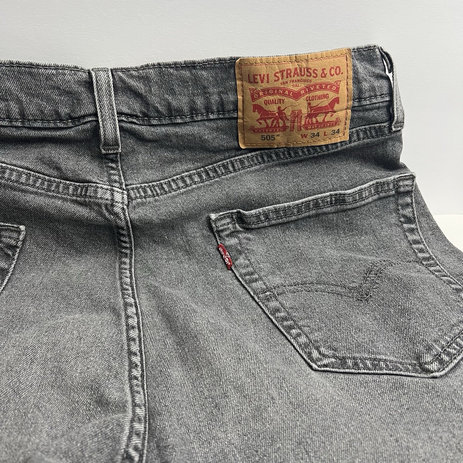 Levi’s 505 Mens Regular Fit Jeans 34×34 Gray Straight Leg Denim Pants