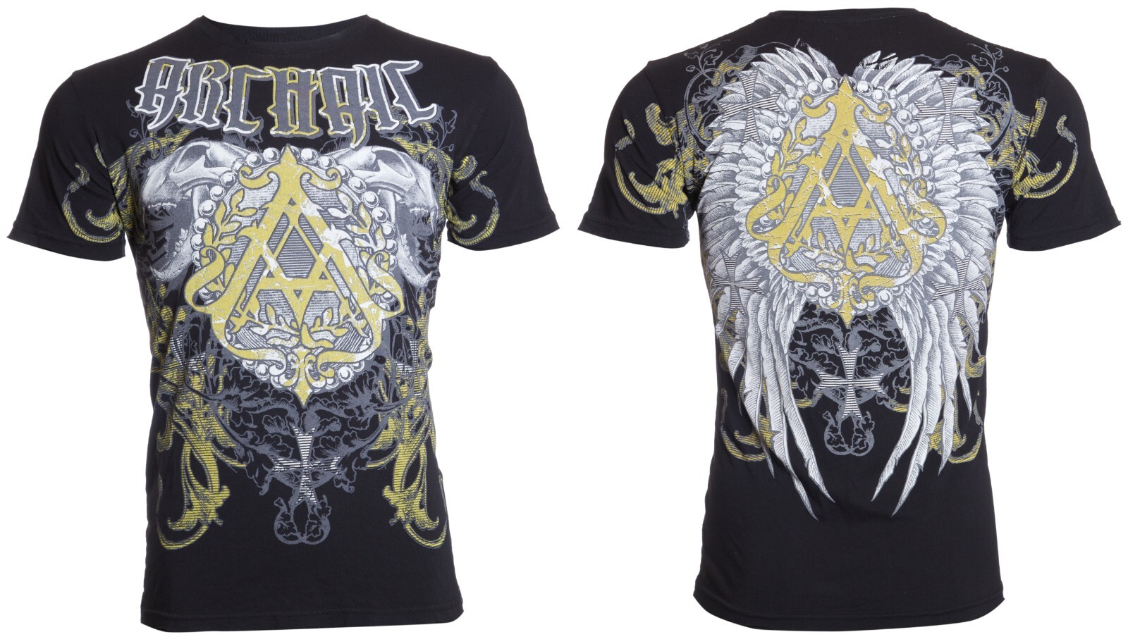 ARCHAIC by AFFLICTION Black CELLAR WINGS Short Sleeve Slim Fit Y2K T-shirt NWT