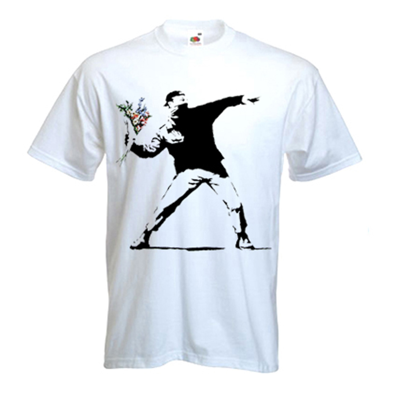BANKSY FLOWER THROWER T-SHIRT Flowers Bomber Chucker -Choice Of Colours FREE P&P