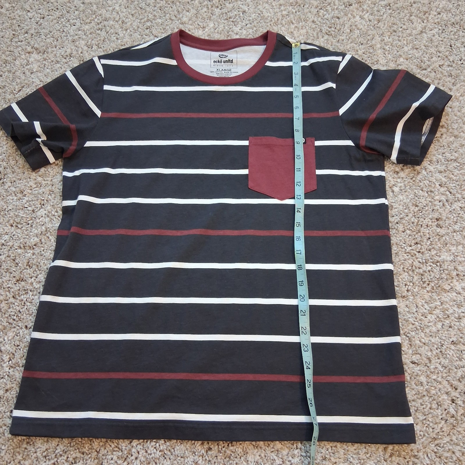 Ecko Unltd. Men’s XL Striped Crew Neck Short Sleeve Pocket Tee 100% Cotton