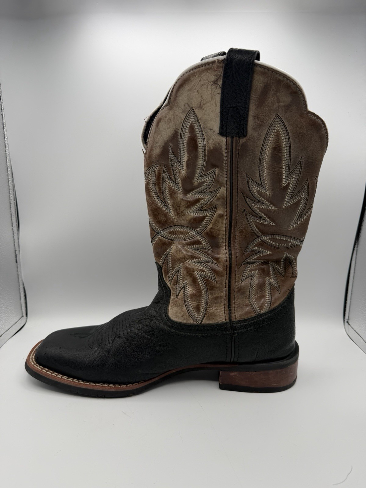Laredo 7910 Men’s 10.5D Black Brown Leather Western Cowboy Boots Soft Toe