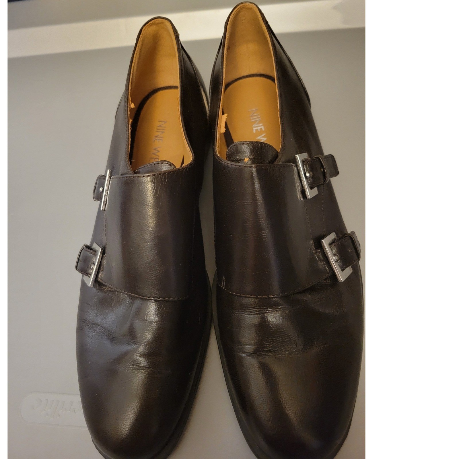 Nine West Toastie Dark Brown Leather Double Monk Strap Loafers TOASTIE 6.5M