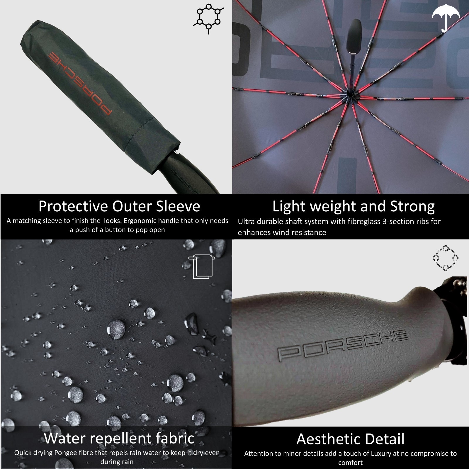 Genuine Porsche Design Umbrella Folding Automatic Official Merchandise Gift Grey