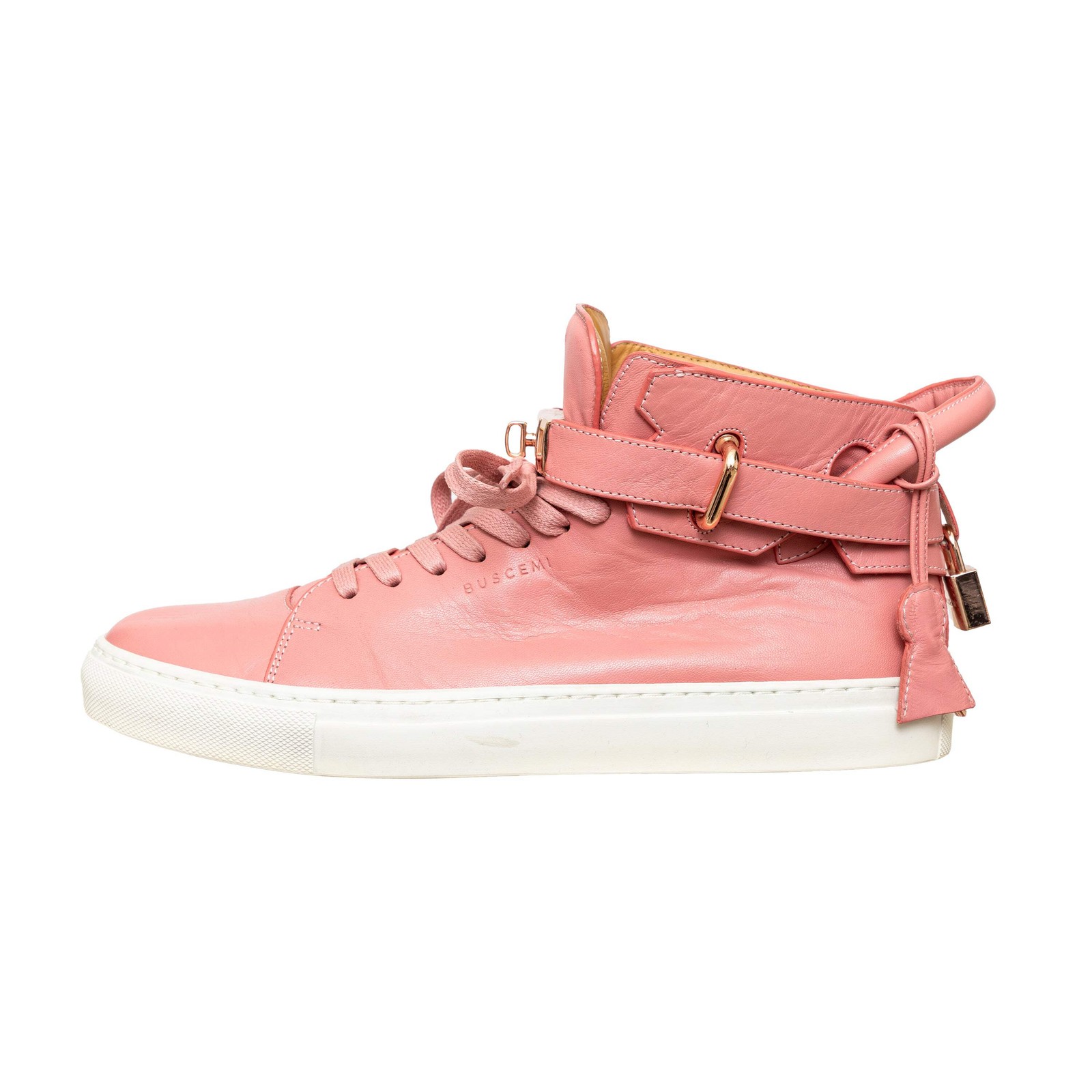 Buscemi 100MM Pink Nappa Leather High Top Sneakers Rose Gold Padlock