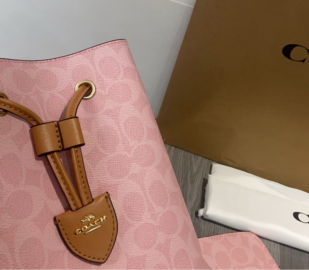 NWT Coach CEA23 Rowan Bucket Bag In Signature Canvas With Charms Powder Pink