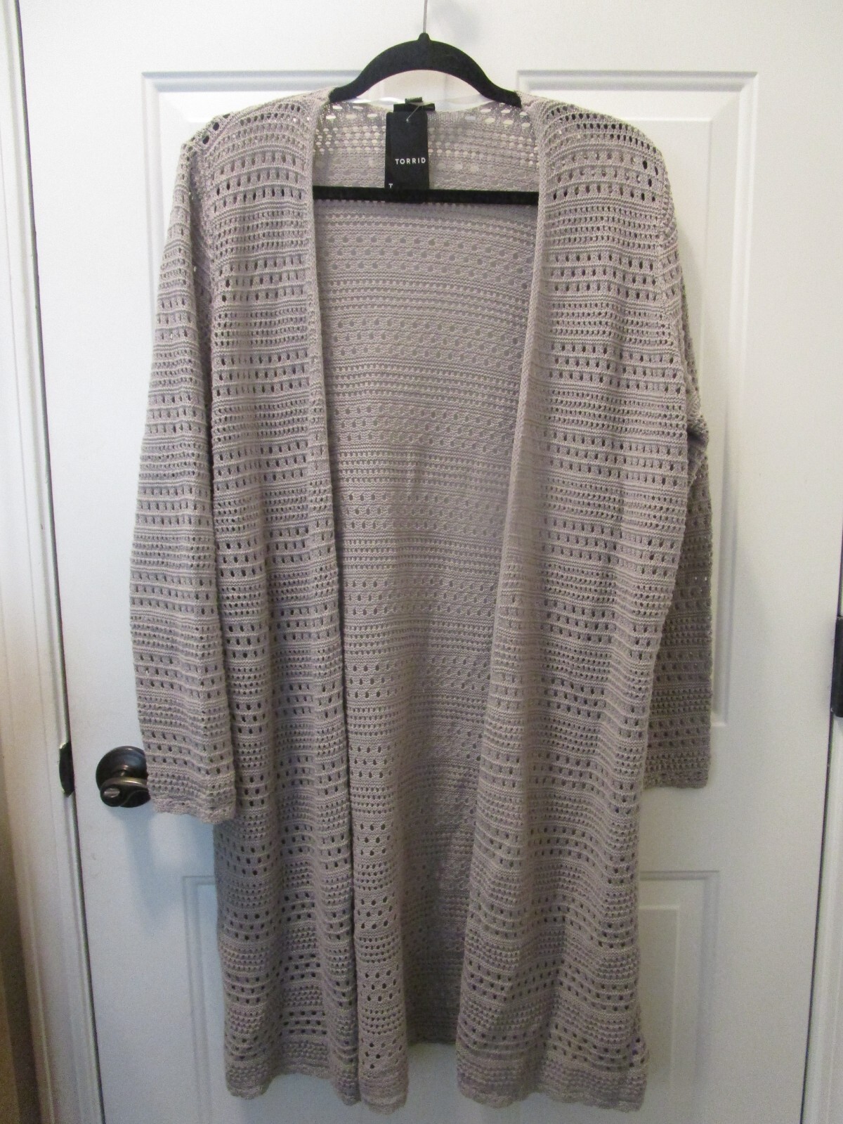 TORRID ASH GRAY POINTELLE LONGLINE CARDIGAN NEW