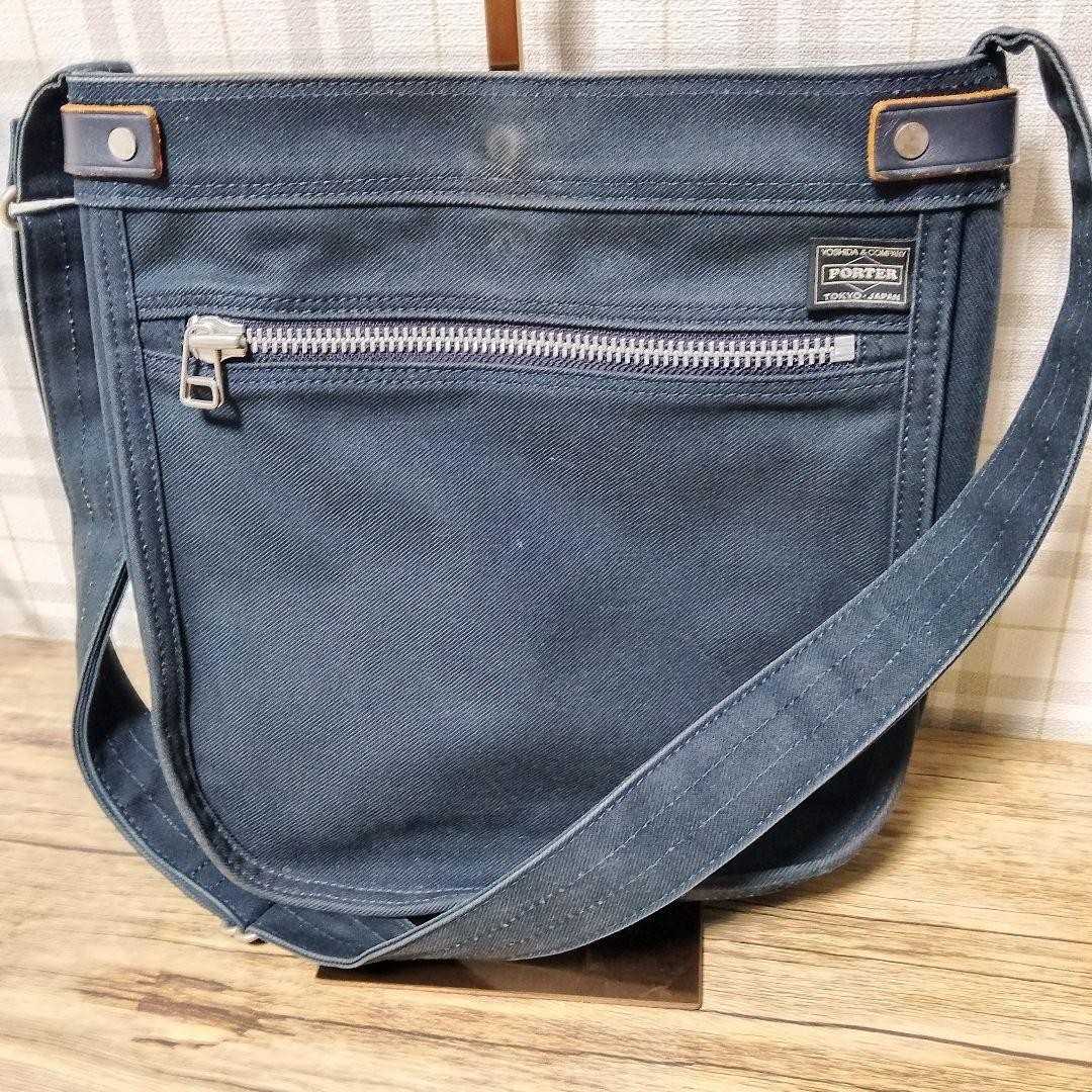 Porter Girl Naked Book Leather Shoulder Bag Navy Used 29x30cm