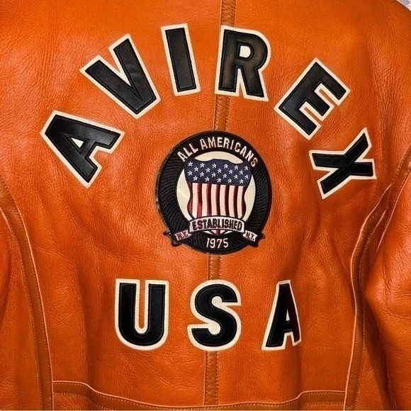 Avirex Mens Orange Leather Shearling B-3 Bomber Flight Jacket Size S to 2Xl