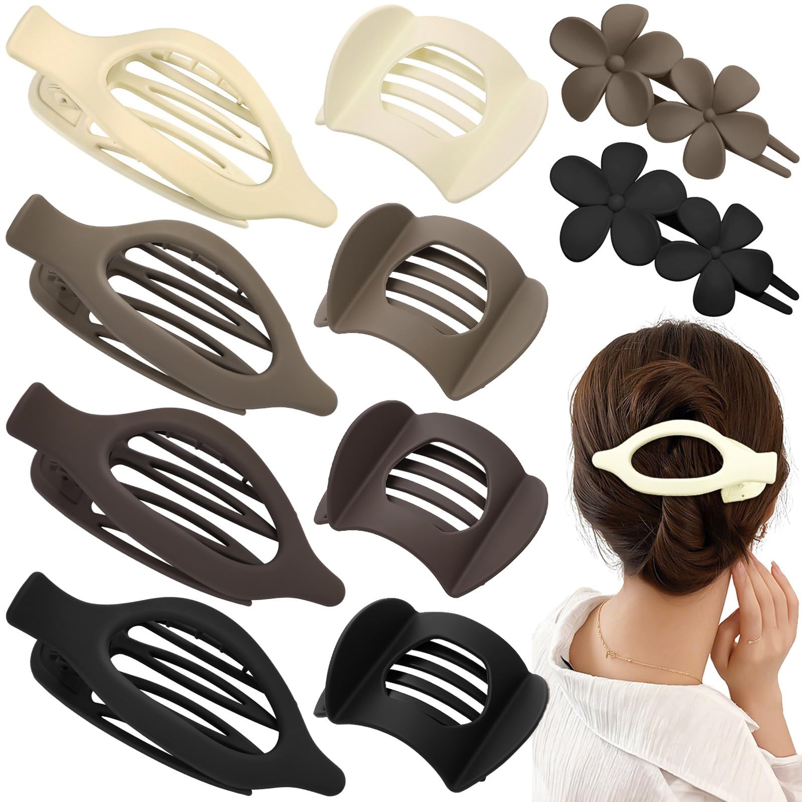 Obeoby 10 Pcs Flat Hair 1 Count (Pack of 10), Coffee, brown, black, white