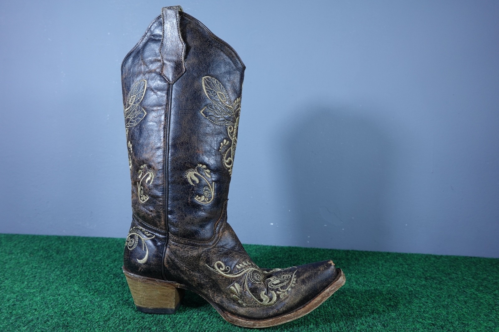 Circle G L5001 Brown Cowhide Embroidered Design Cowgirl Boots Women Size 9.5 M