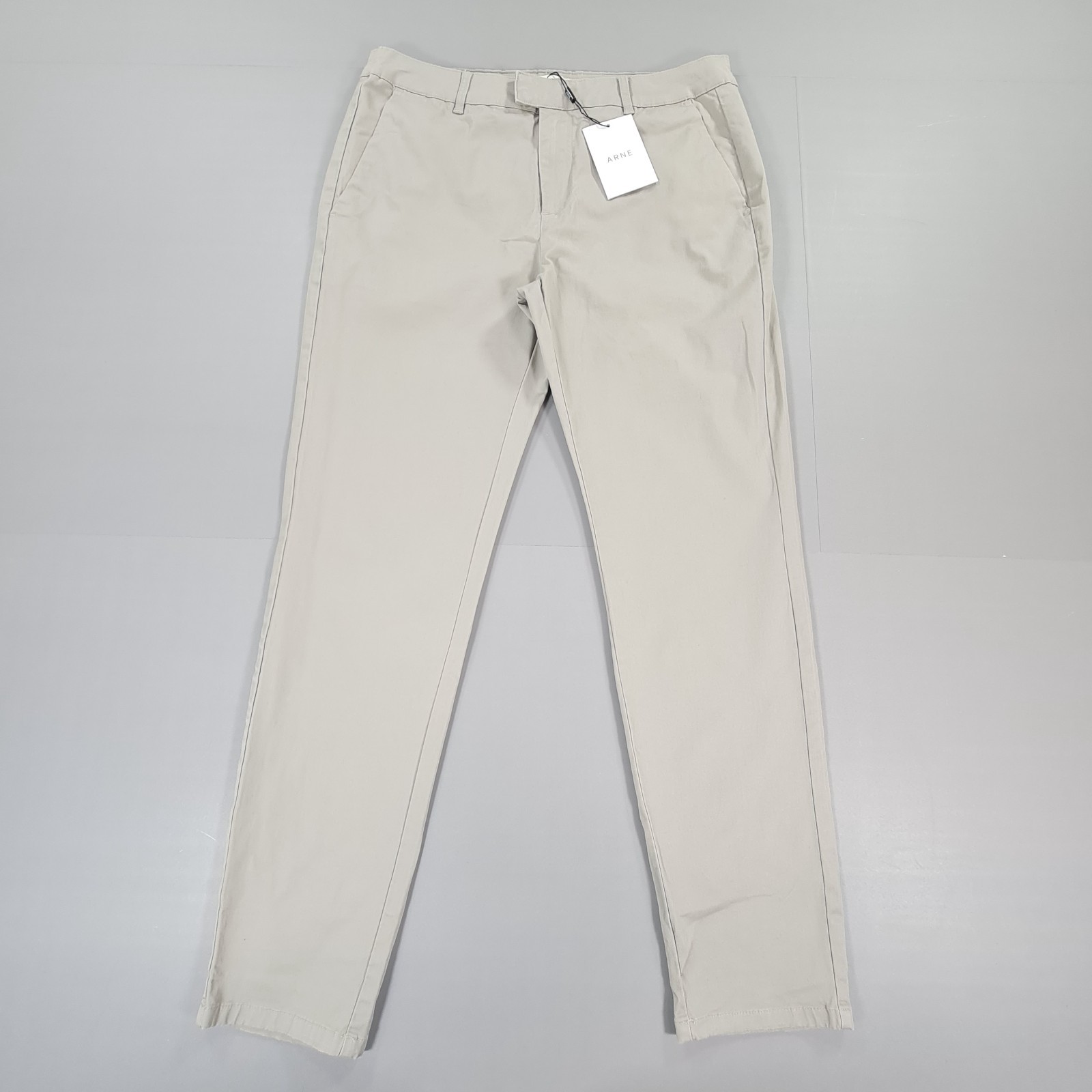 ARNE Mens Chino Trousers Grey W34 L30 Cotton Stretch Pants Stone
