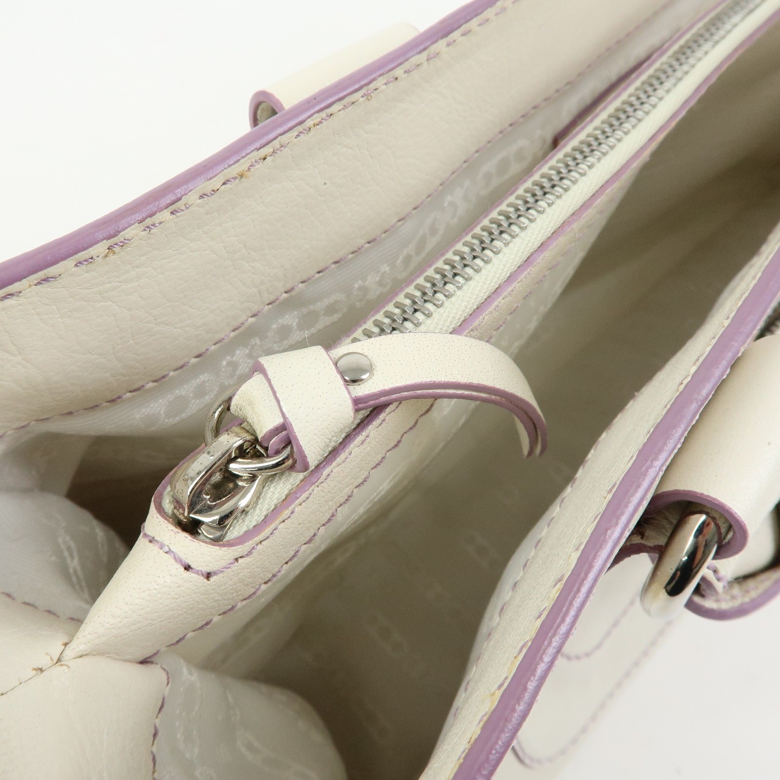 CELINE Macadam Leather Boogie Bag Hand Bag Tote Bag White Purple Auth Used F/S