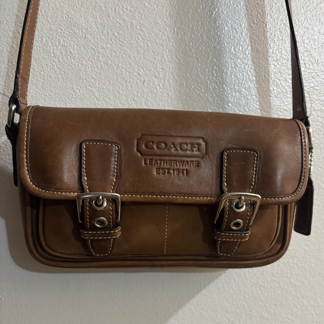 Coach Bleeker Double Buckle Crossbody Brown Leather 9355