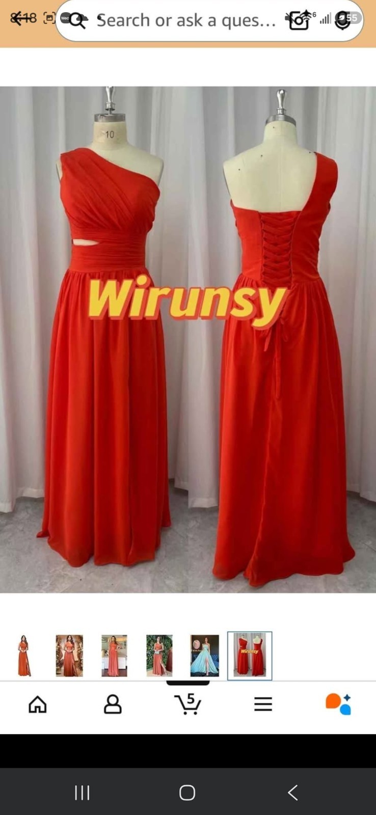 Wirunsy Women’s 10 Solid Red One-Shoulder Chiffon Maxi Dress Cut Out Lace Up