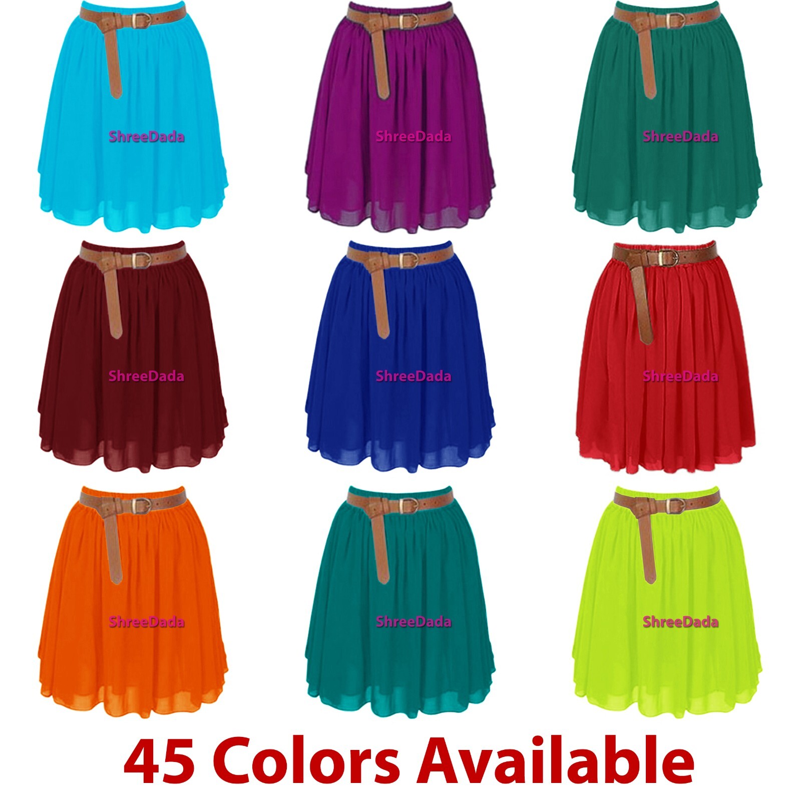 Women Lady Chiffon Pleated Mini Skirts Retro High Waist Double Layer | 45 Colors