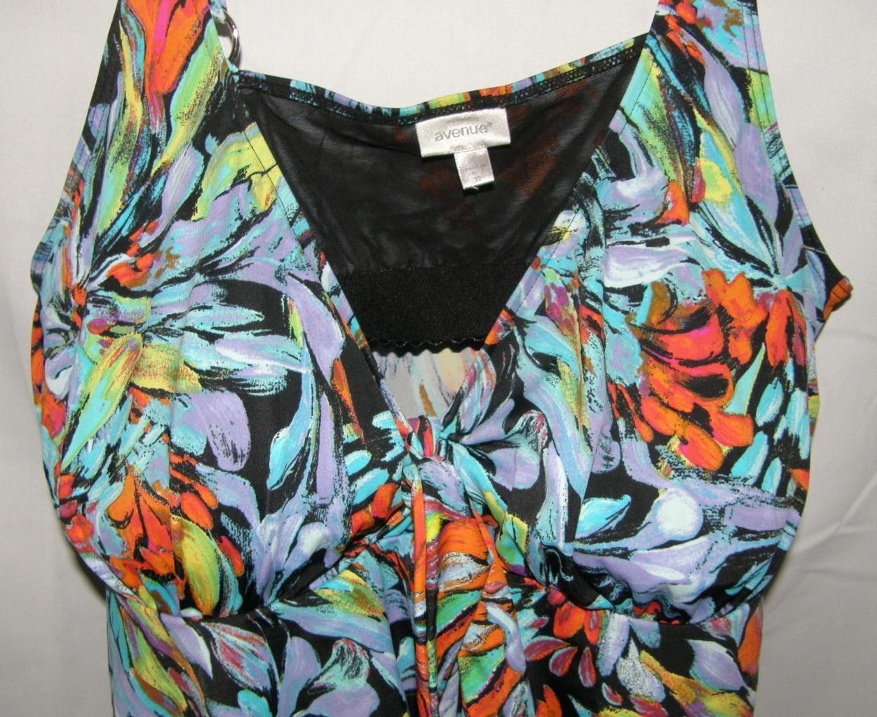 AVENUE Colorful Plus Sz 22 Built In Bra Adjustable Straps Tiered Tankini Top