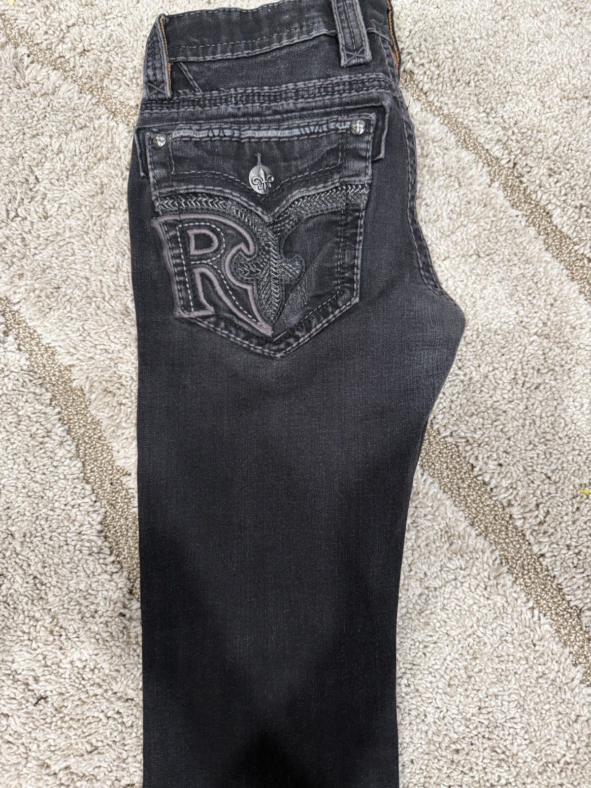 Rock Revival Baxter Strait Black Jeans Men’s Size 30 Slim Straight 3D Stitch