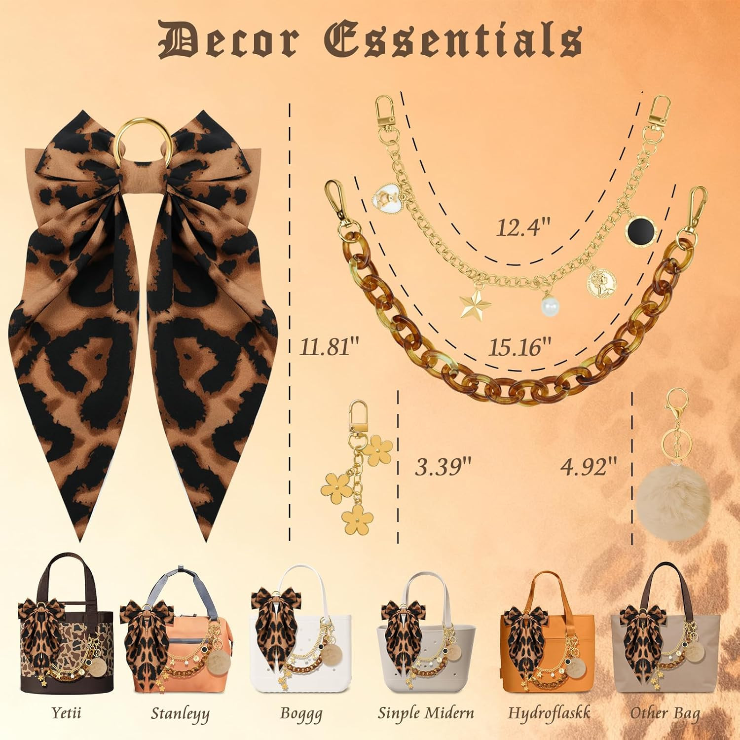 5-Piece Tote Bag Charm Set for YETI Camino and Bogg Beach Tote Accessories