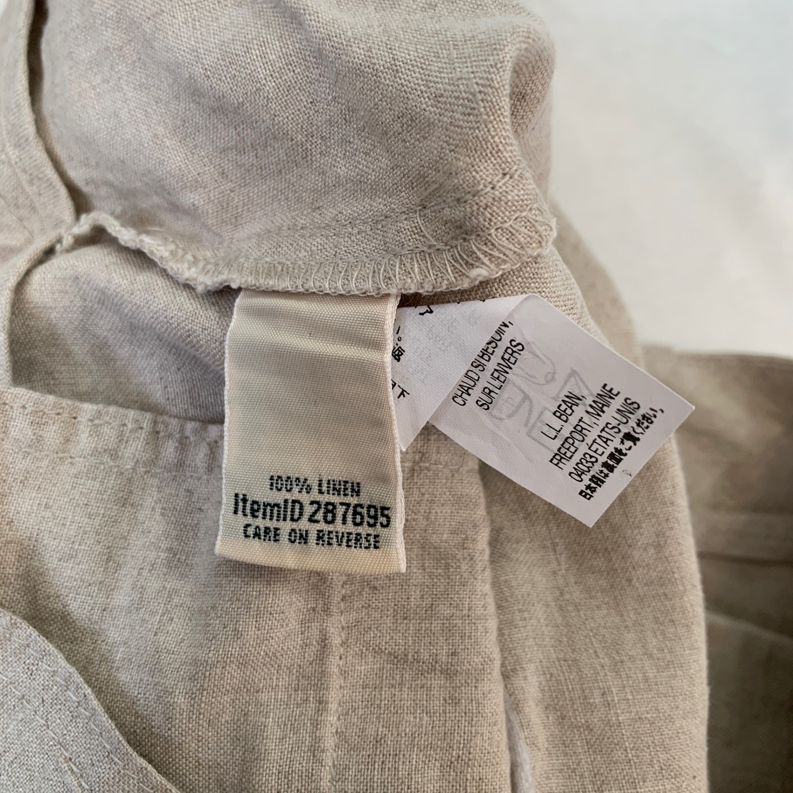 L.L. Bean Classic Fit 100% Linen Pants Beige Tan Womens 18 Reg