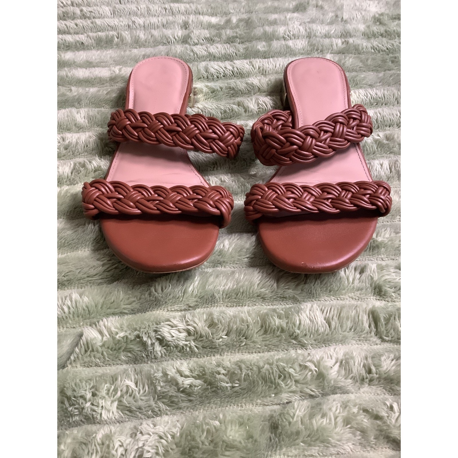 A New Day Darla Braided Double Strap Slide Sandals Cognac Brown Gold Heel 8M