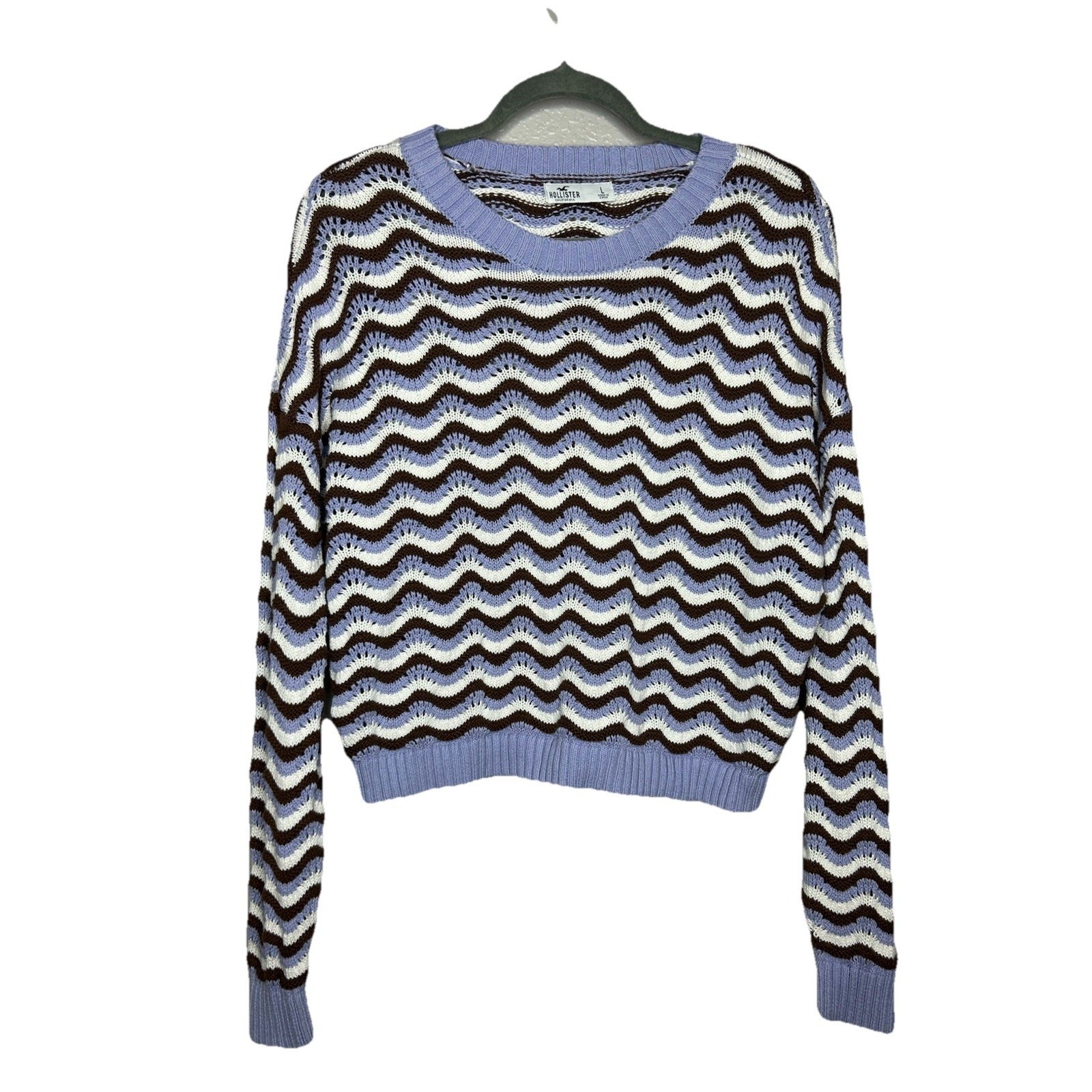 Hollister Purple Brown Striped Knit Sweater Size Large Preppy Y2K Style Academia