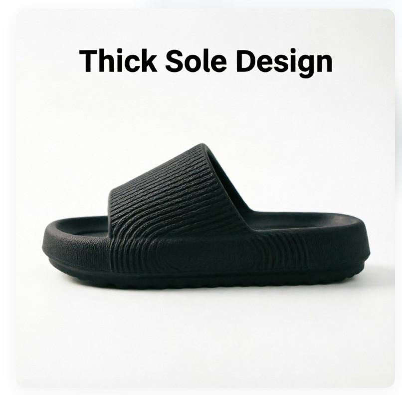 Women’s Black Platform Slides – Soft Cushion Casual Slip On Shoes Size 5.5 EU36