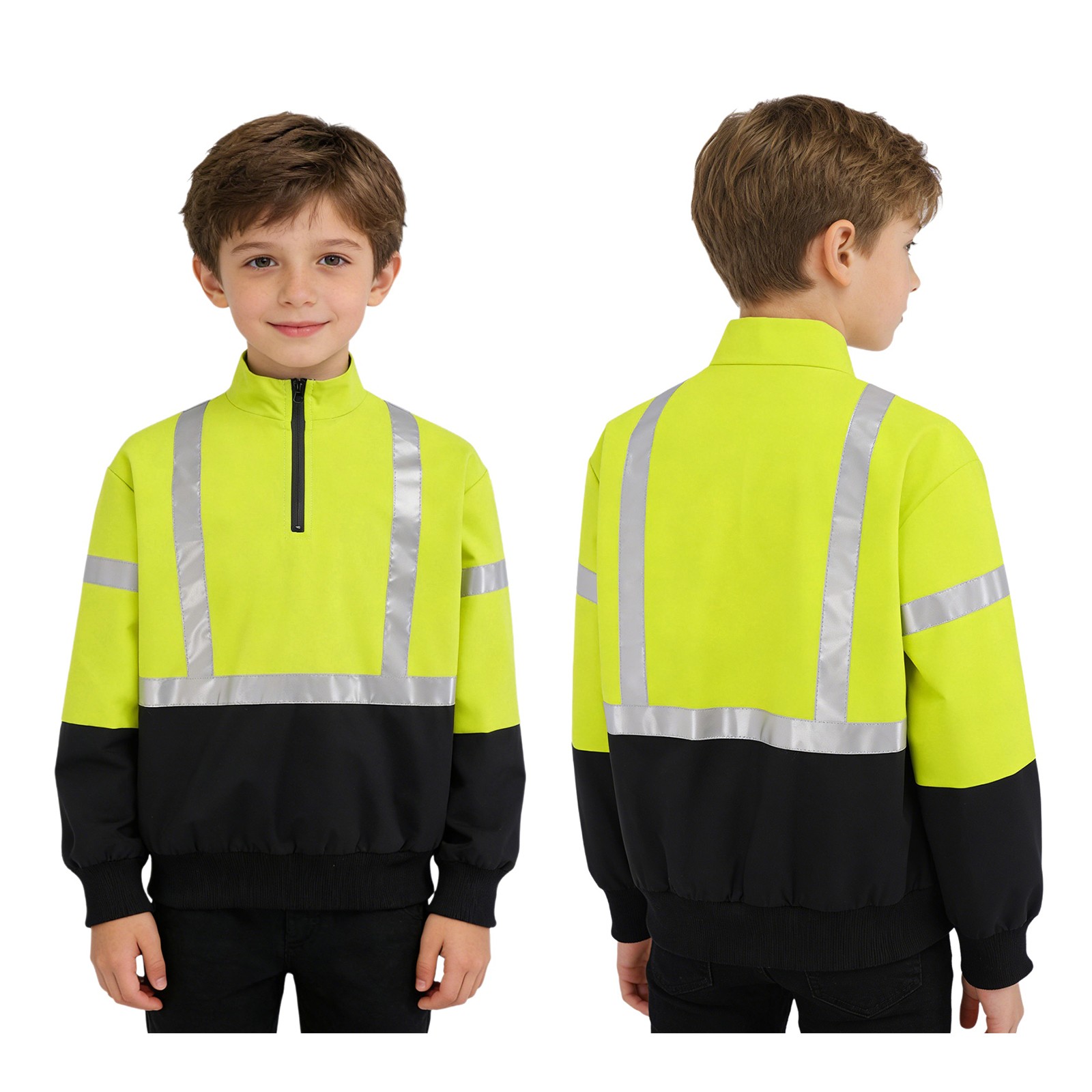 Kids Hi-vis Quilted Bomber Jacket Reflective Sweatshirt High Visibility Workwear