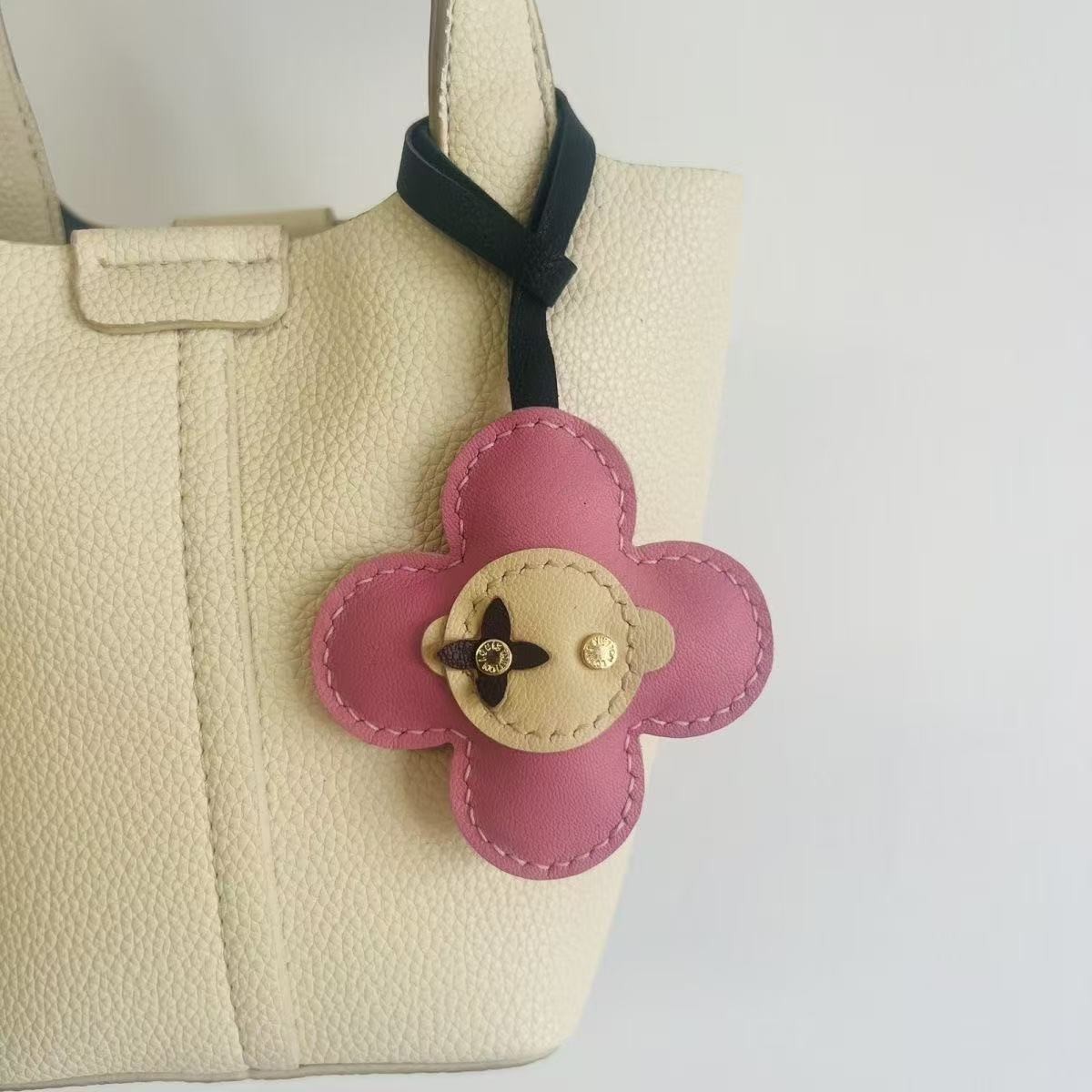 Handmade Pink Flower Leather Bag Charm – Stylish Purse Decoration For Women Gift