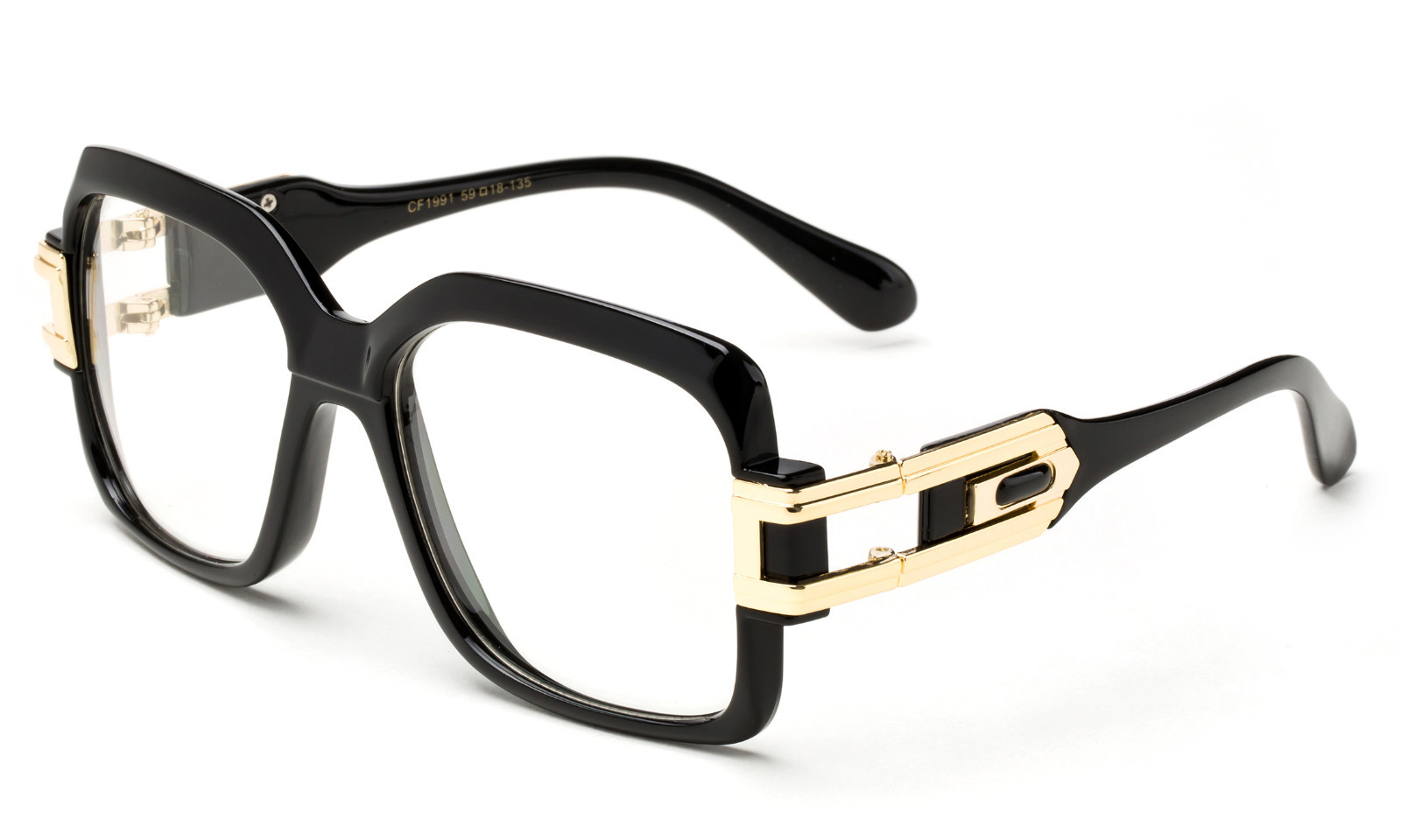 Black Clear Lens Glasses Square Retro Sun Glasses Gold Metal Accents Hipster