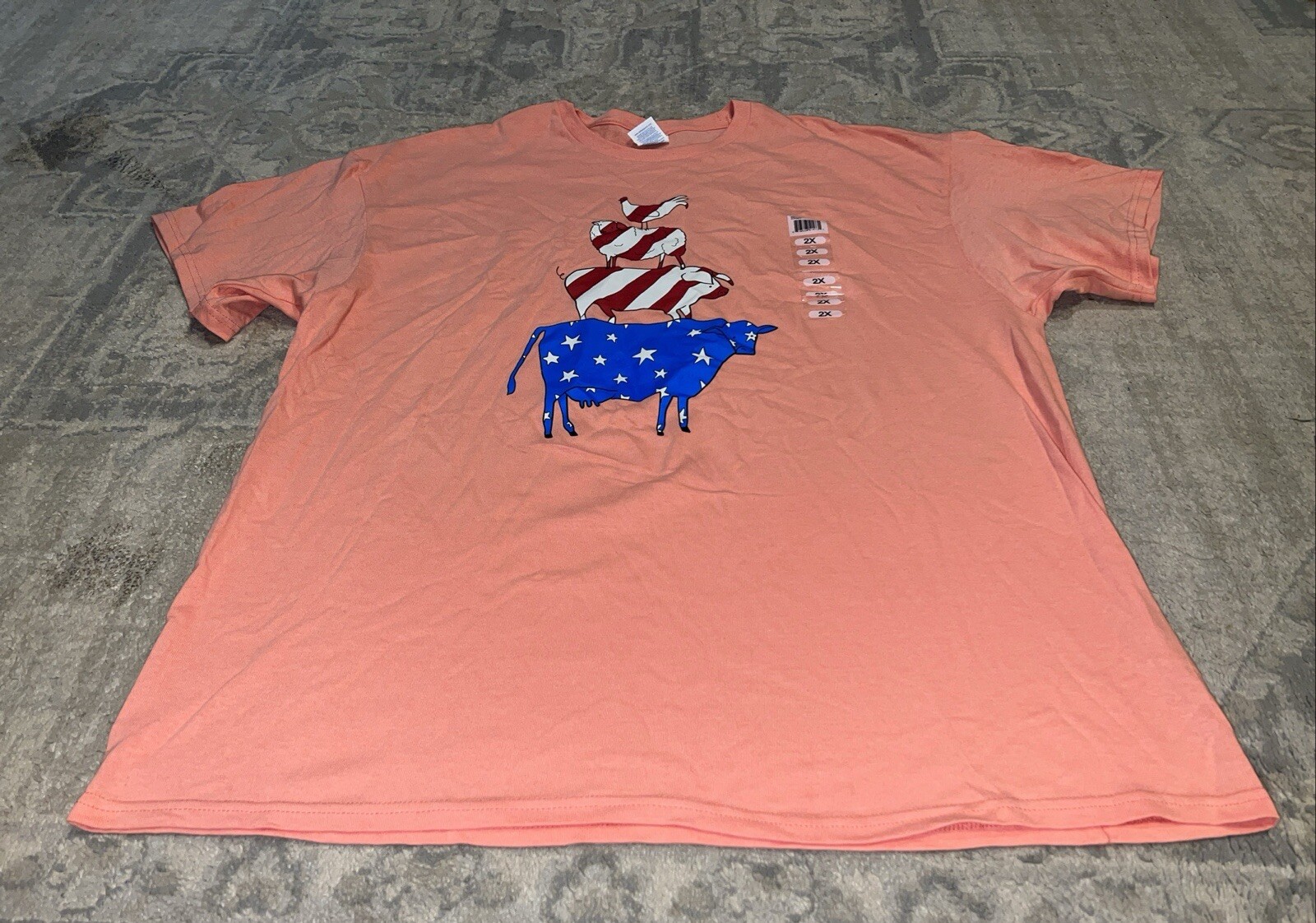 New Rural King Patriotic Stacked Animals Cow size 2XL XXL WOMENS peach t-shirt