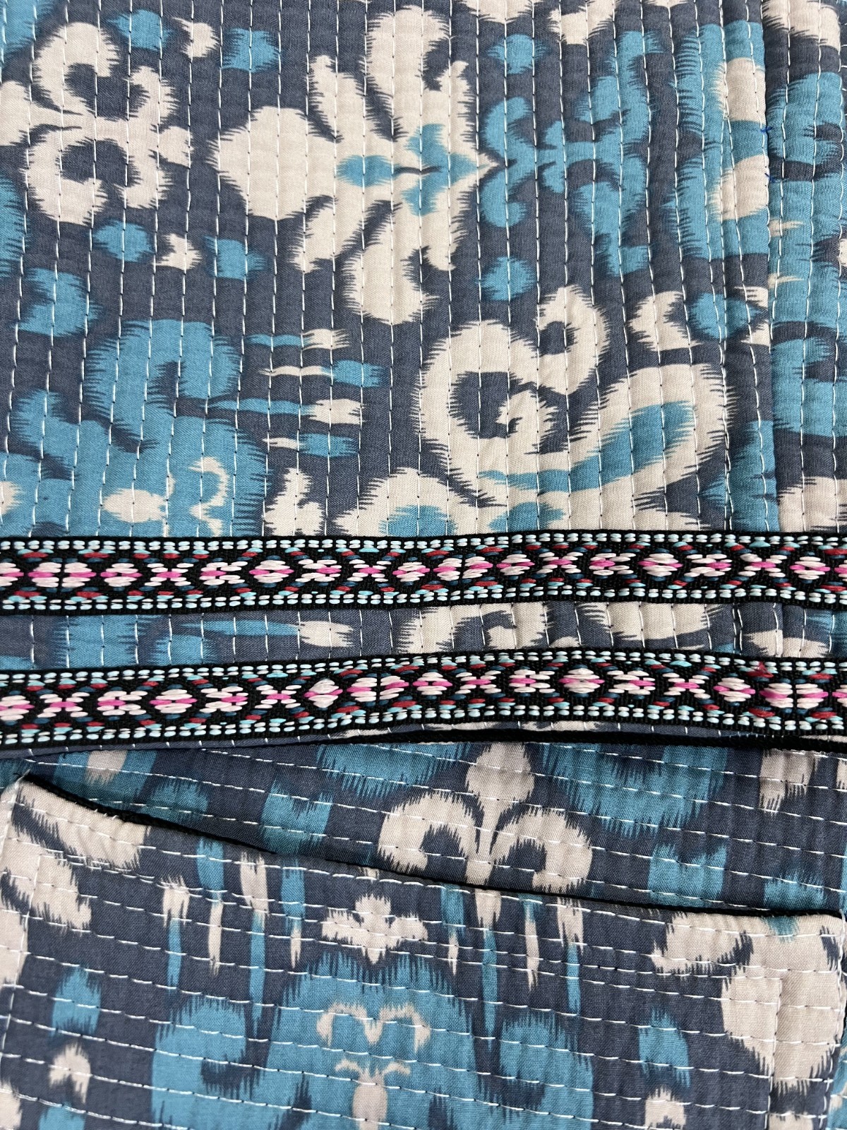 Handmade Reversible Women’s Boho Open Front Cardigan Blue Tribal Print Pockets