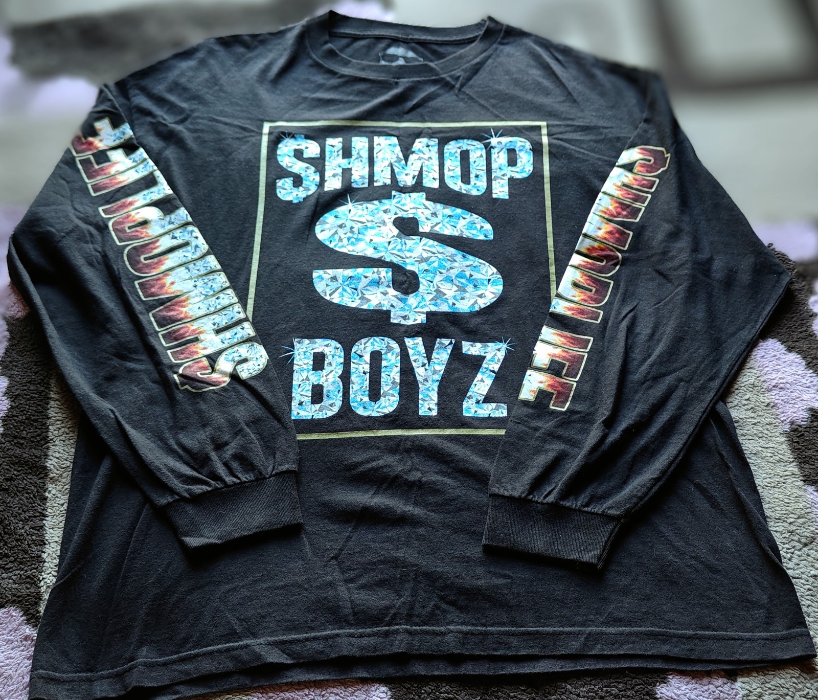Shmoplife Shmop Boyz Rap T- Shirt Black Mens Diamond Flame Graphic Tee Y2K