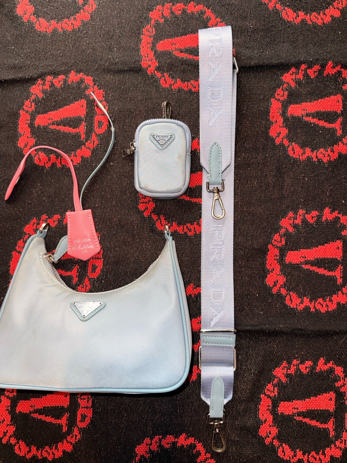 Prada Re-Edition 2005 Re-Nylon Bag Set Celeste Blue | Full 3-Piece Complete Set