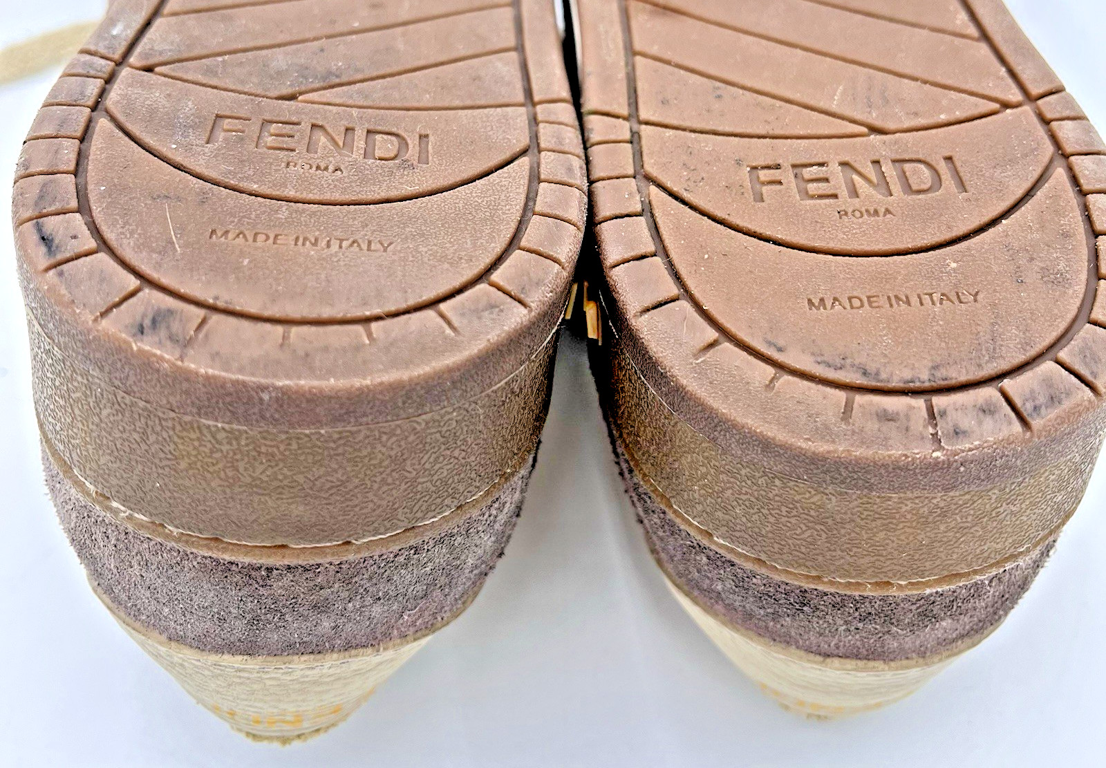 Fendi Match Low Top Bicolor Yellow/Beige Suede Leather FF Logo Sneakers Womens 8