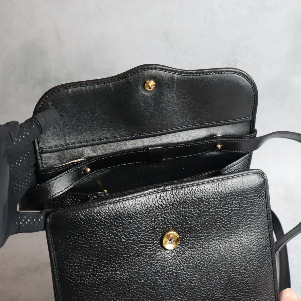 Christian Dior Vintage Flap Shoulder Bag Black Grain Leather