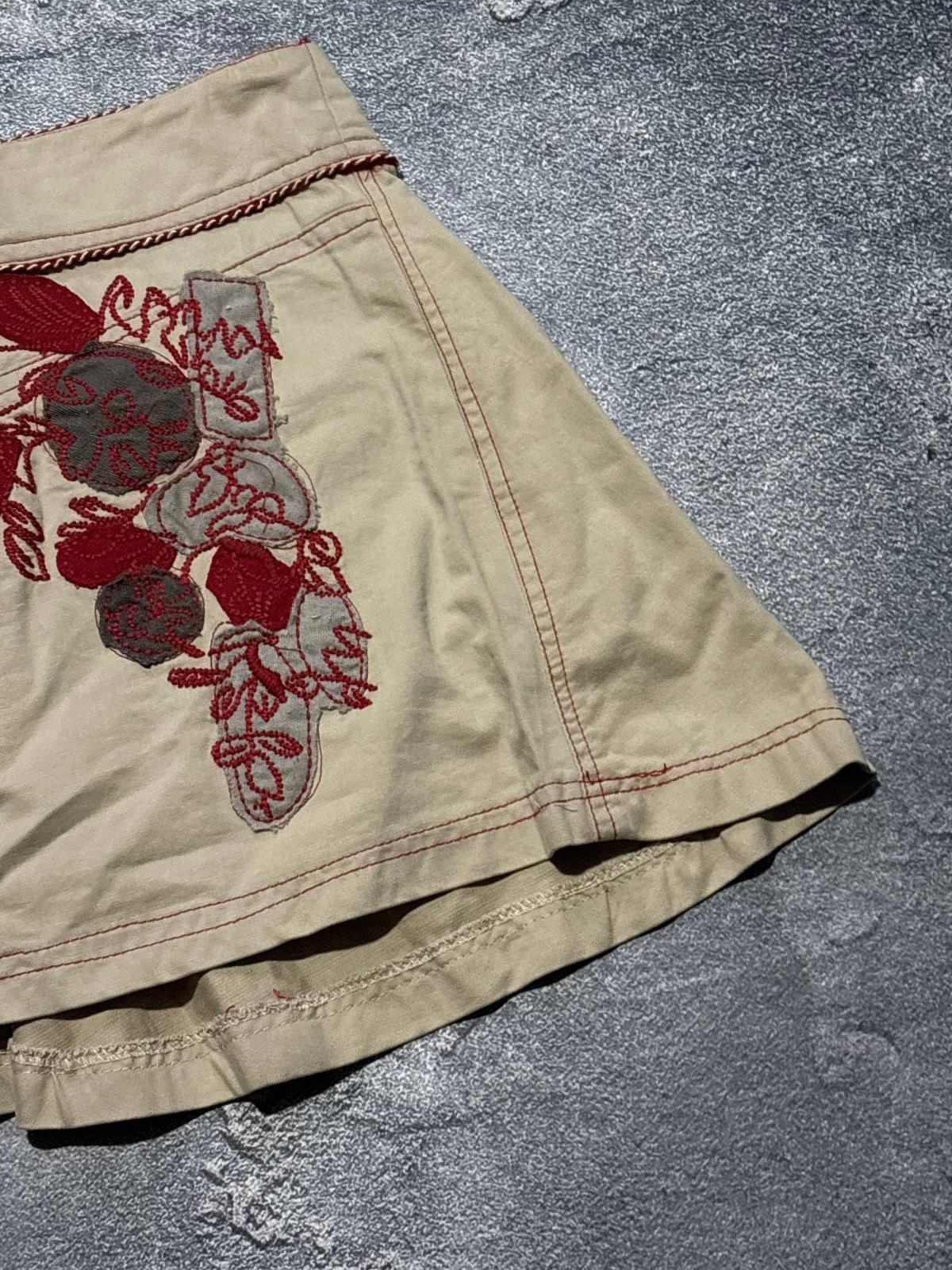Morgan De Toi Beige Cargo Mini Skirt Goblincore Fairycore Embroidered Size M