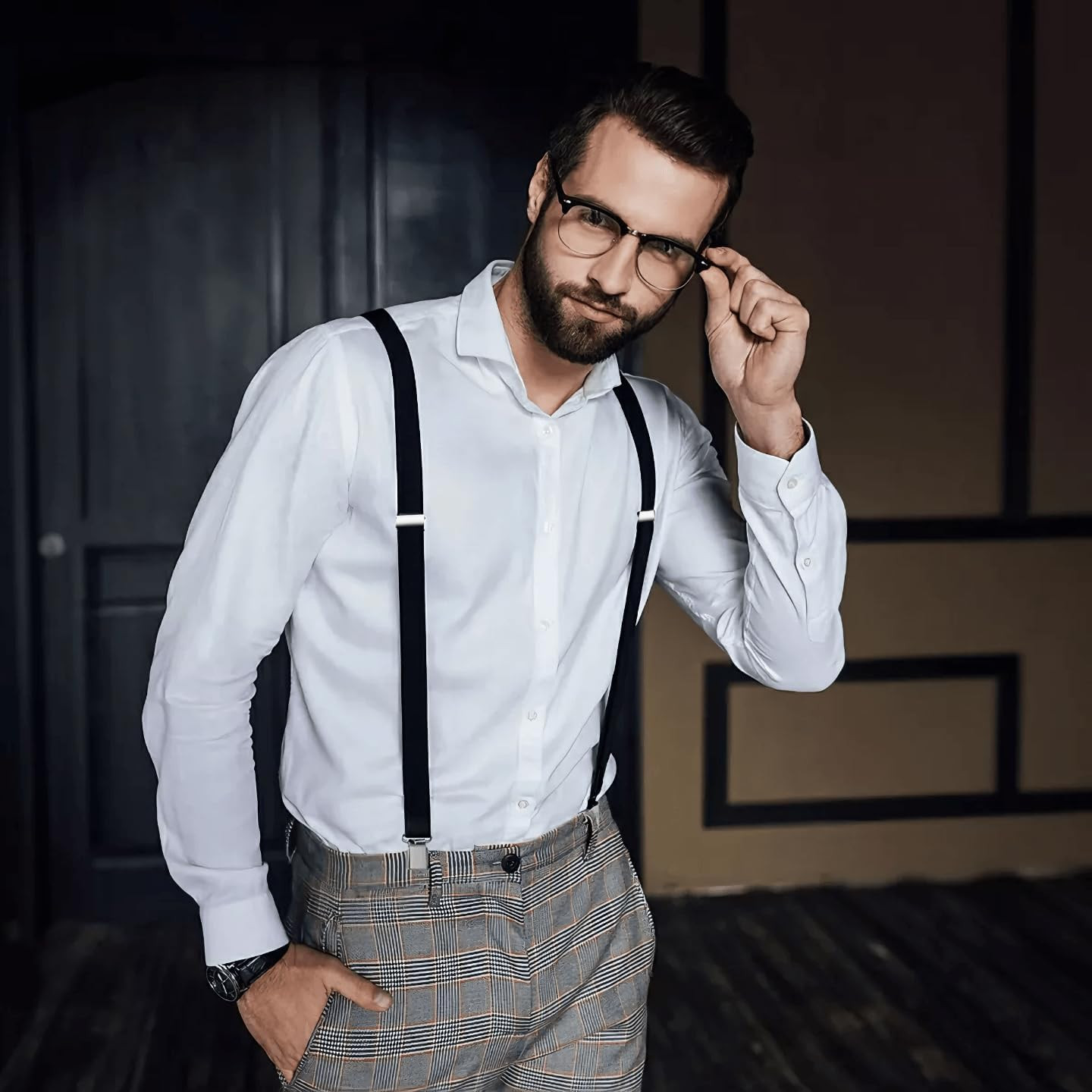 Mens Suspenders Adjustable Braces X-Back Elastic 4 Metal Clips Heavy Duty Strap