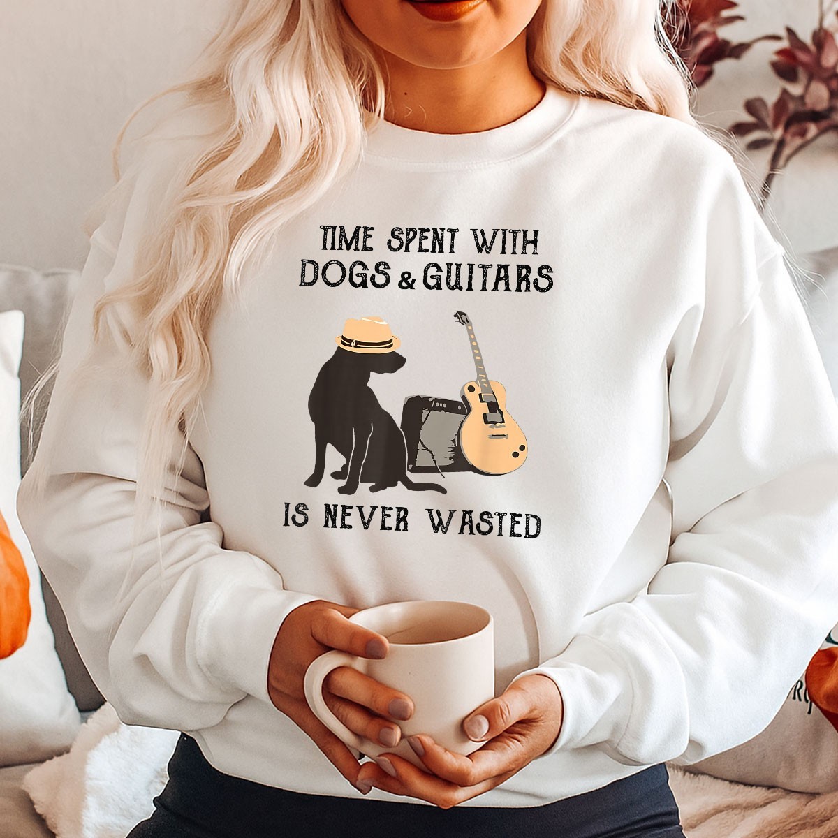 Time Spent with Dogs and Guitars is Never Wasted Music Lover Dog Tee Gift Item