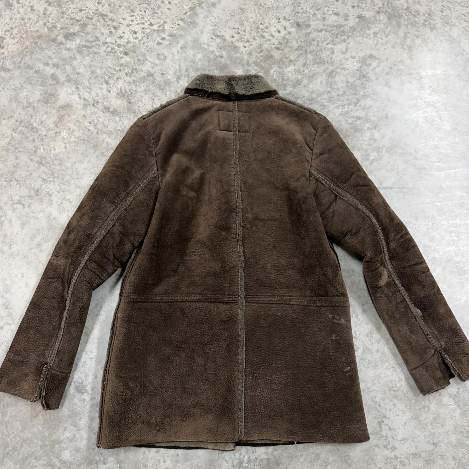 FreeTech Coat Mens Small Brown Leather Faux Shearling Lined Button Front