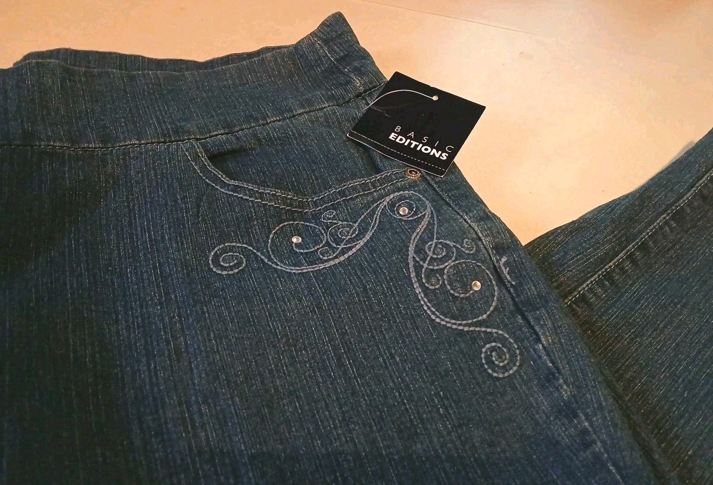 Basic Editions Womens Denim Pull On Crop Capri Pants Blue Wash Size 14