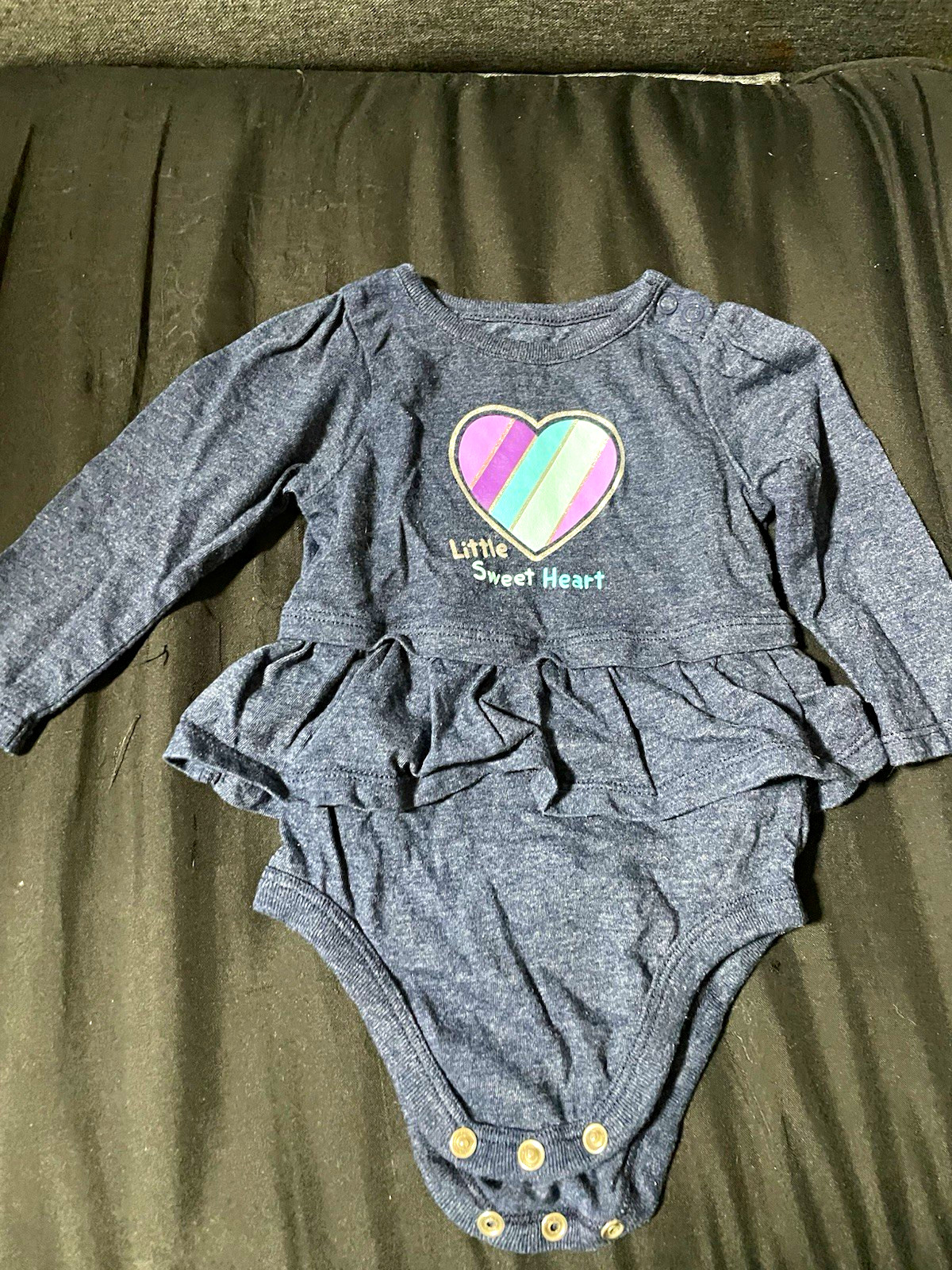 Garanimals Girls 6-9M Blue Long Sleeve Ruffle Heart Graphic One Bodysuit