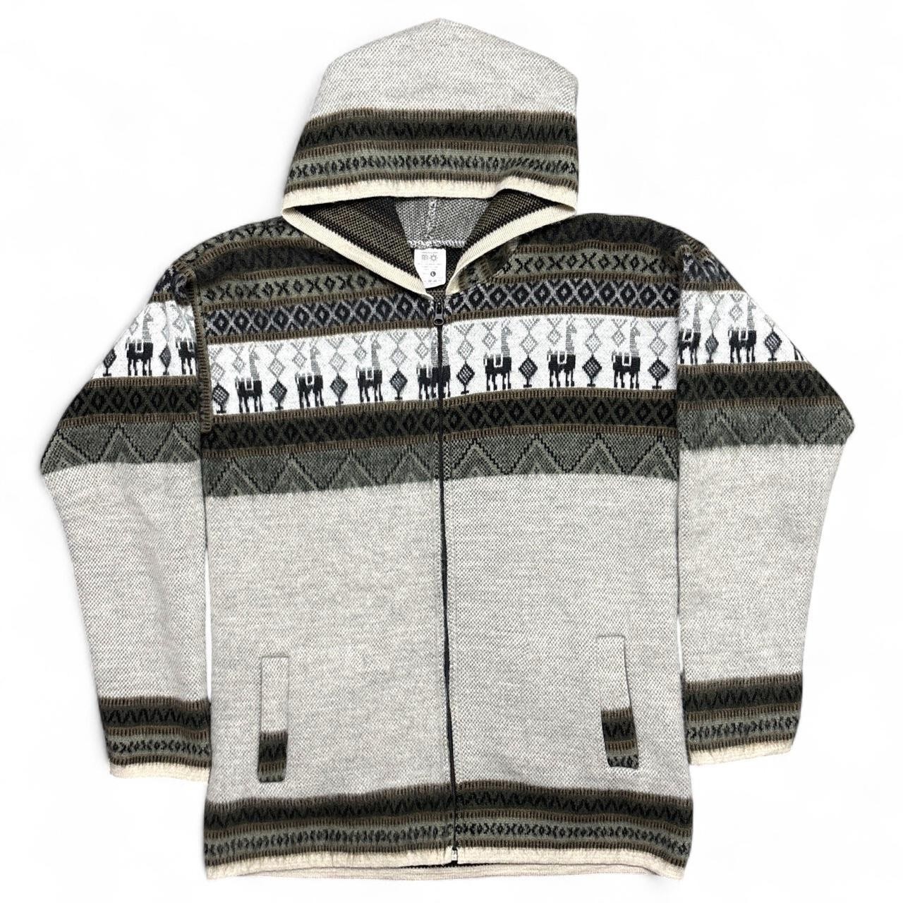 Tejidos Ruminahui Sweater Womens Large Llama Wool Full Zip Jacket Aztec Ecuador