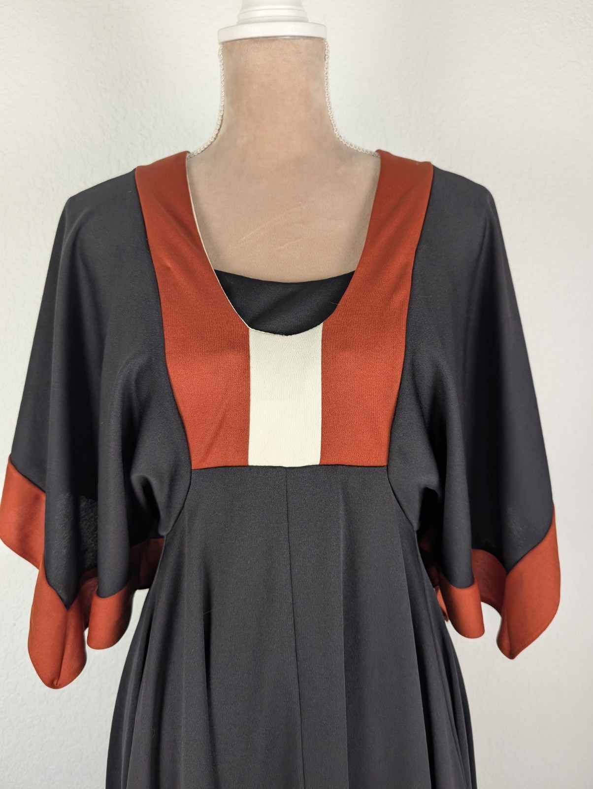 Vtg 70s Midi Dress Black Red Batwing Sz M Asymmetric Witchy Goth Dark Fairy